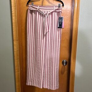 New York Clothing Co. Striped Wide-Leg Paperbag Waist Pants in Red